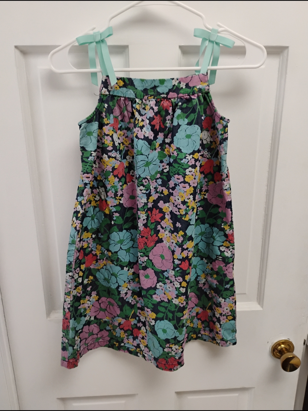 Hanna Andersson Navy Floral Cotton Sundress with Mint Bow Straps